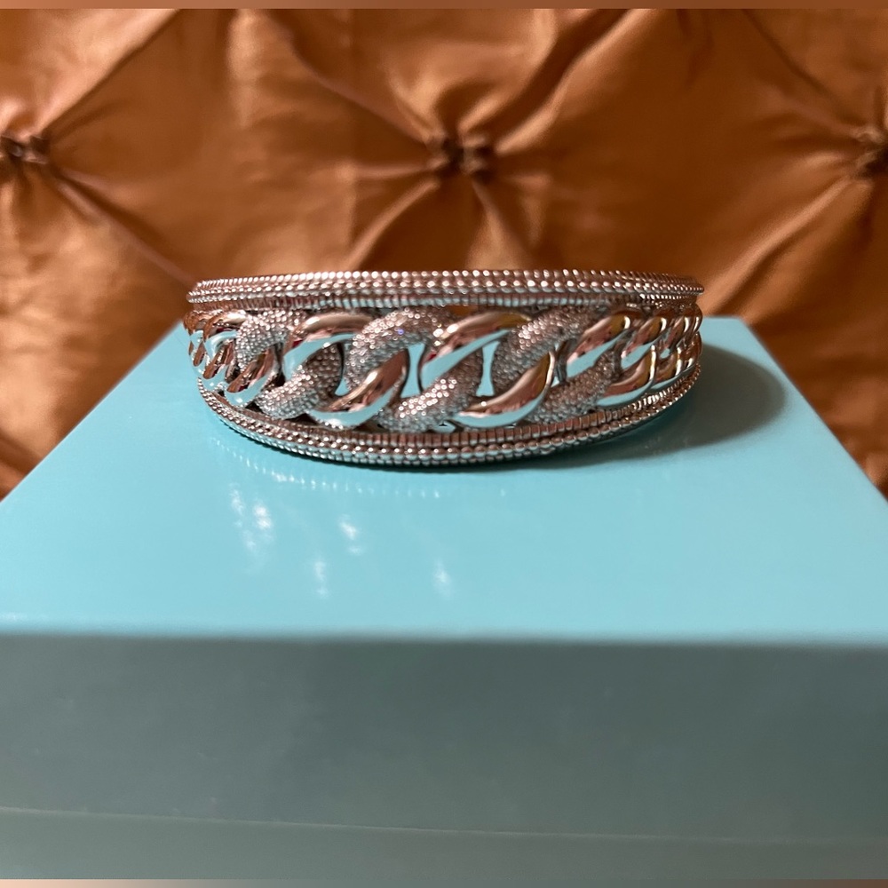 Affinity Diamond Solid Sterling Silver Hinged Curb Link Diamond Cuff Bangle 💎